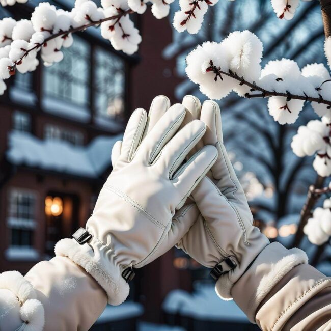 Białe rękawiczki zimowe na wycieczki