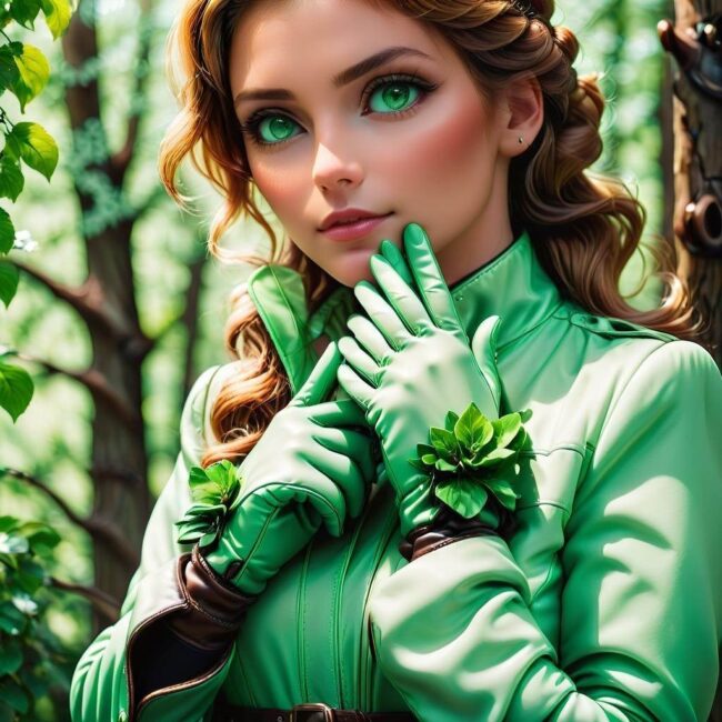 Rękawiczki zielone z ozdobnymi przeszyciami